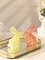 Easter Bunny Decorations Set of 2, Pink and Yellow Glass Rabbit Figurines with Delightful Flower for Spring Tabletop Decor, Indoor Home Decor